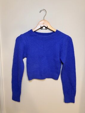 Urban Outfitters Cropped Crewneck Sweater - Cobalt Blue